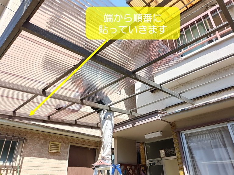 岸和田市｜大きな庭木の伐採とカーポート波板の全面張替え工事